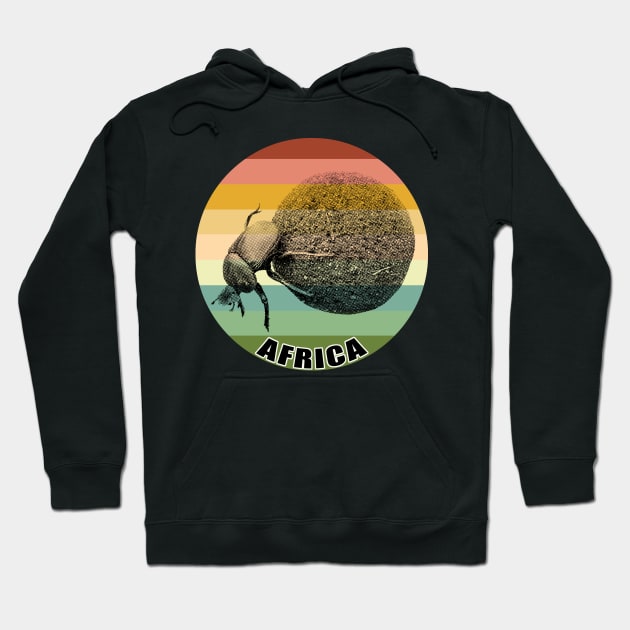 Dung Beetle Pushing Dung Ball on Vintage Retro Africa Sunset Hoodie by scotch
